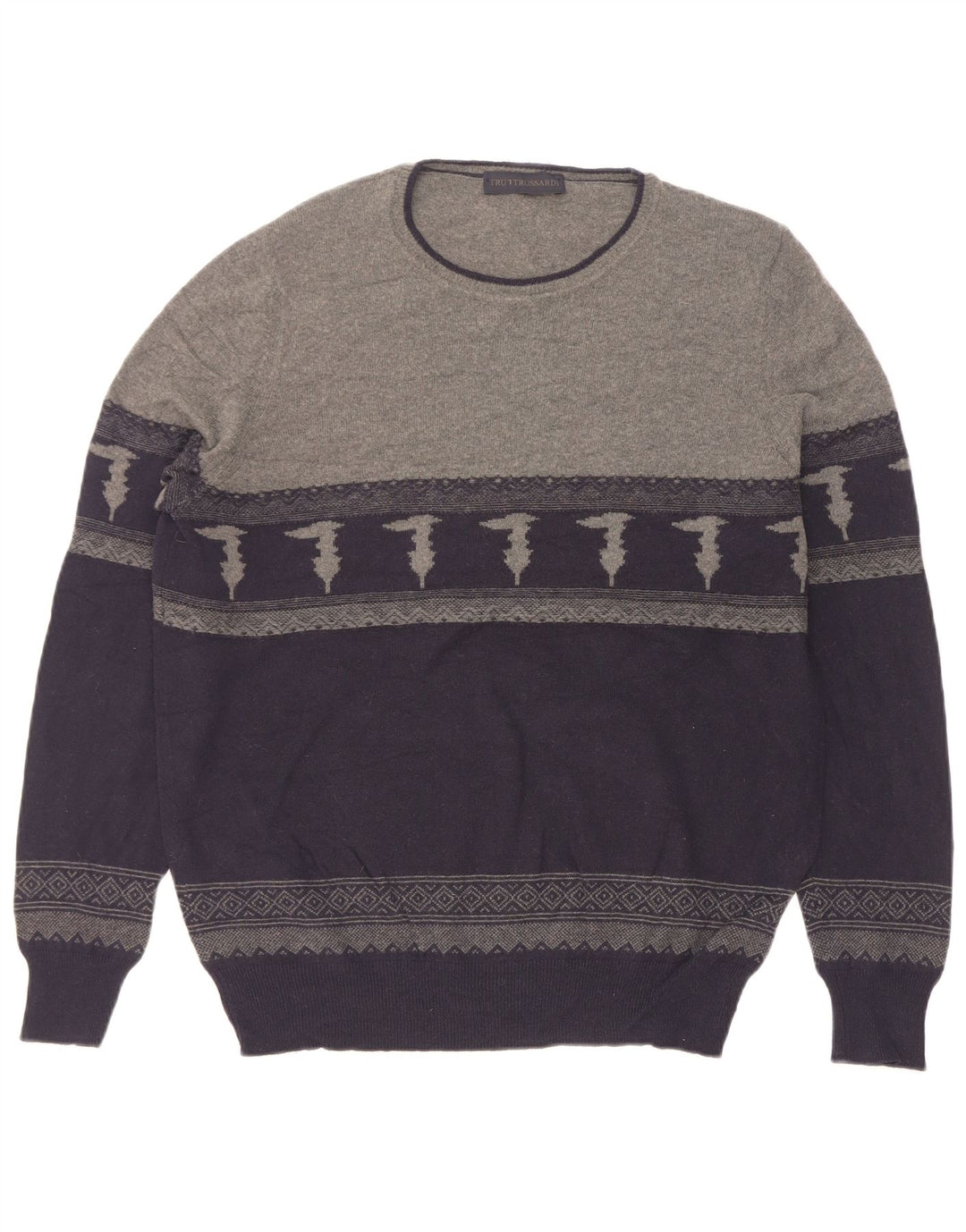 Suéter masculino Trussardi com gola barco e bloco colorido azul marinho médio