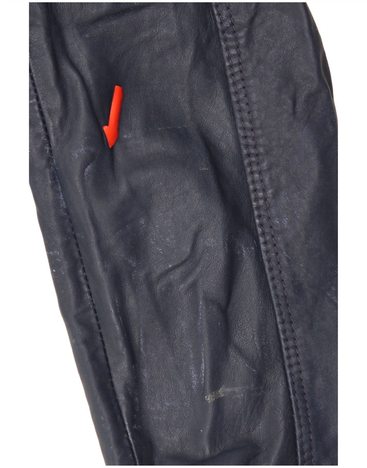 Jaqueta de couro com capuz feminino Superdry Reino Unido 14 couro azul marinho médio