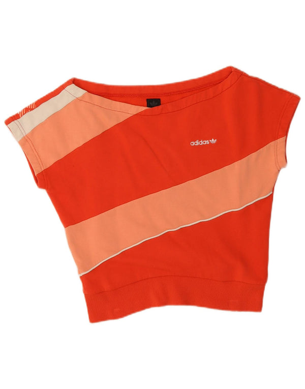 Camiseta feminina Adidas Crop Graphic Top UK 12 Medium Orange Colourblock