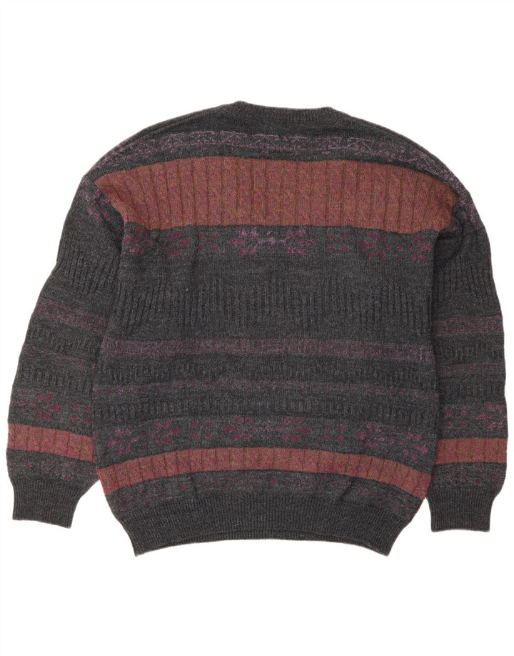 Il Granchio Suéter masculino com decote em V grande cinza Fair Isle