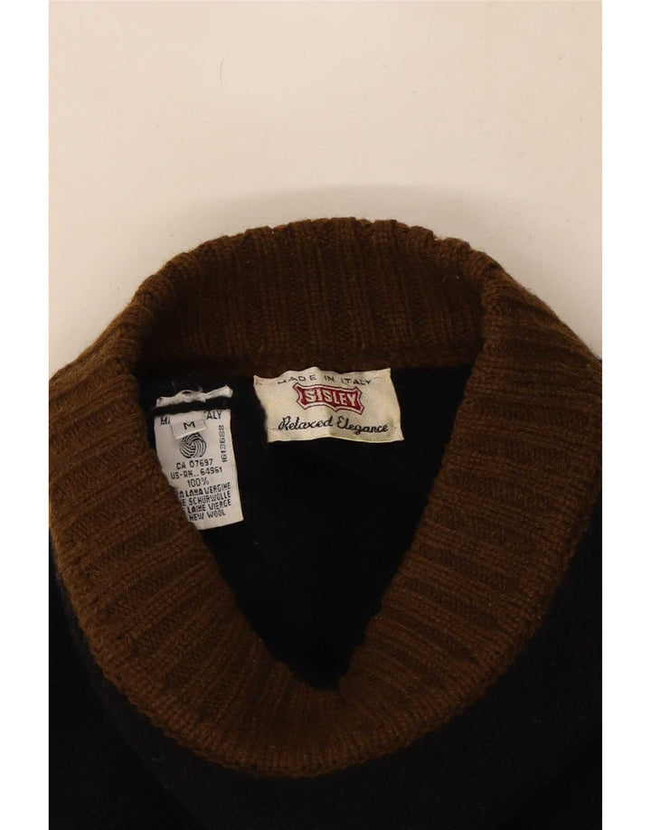 Suéter masculino Sisley com gola tartaruga médio preto Fair Isle Wool
