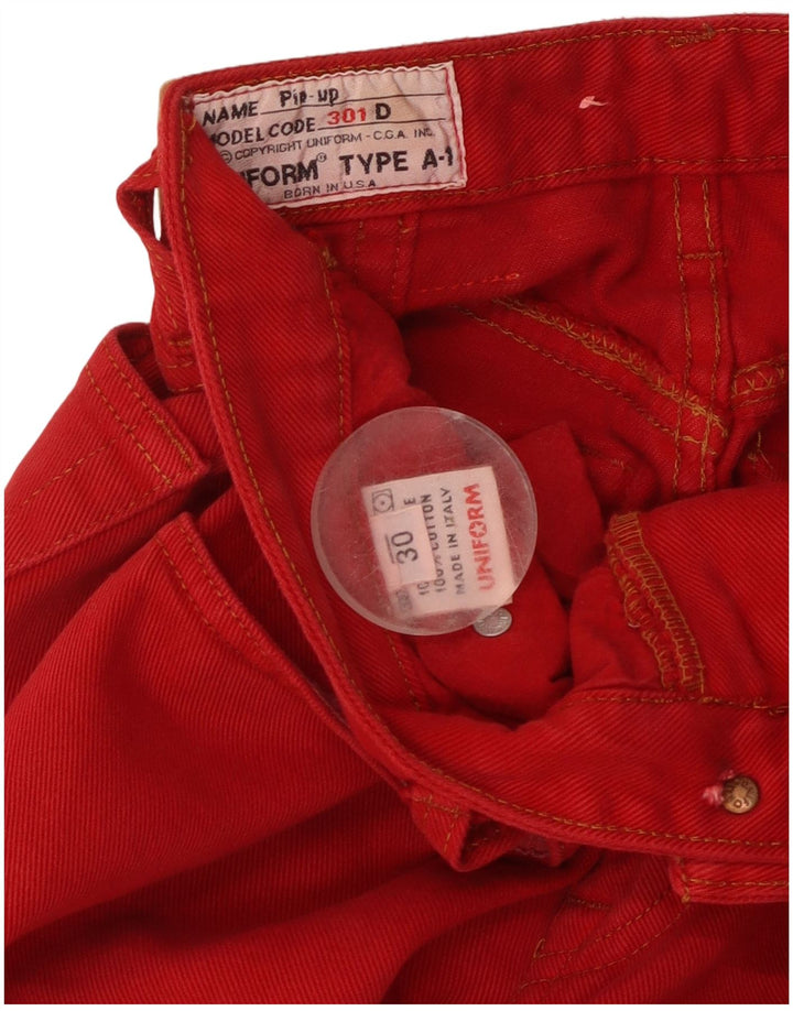 Jeans de cintura alta feminino uniforme W30 L29 algodão vermelho
