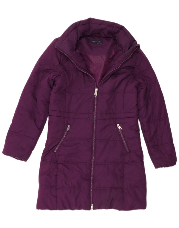 Casaco acolchoado feminino Marks & Spencer Reino Unido 10 pequeno poliéster roxo