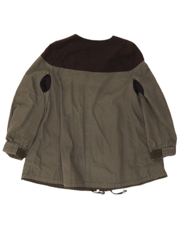 Jaqueta utilitária feminina Zara UK 10 pequena cáqui colorblock viscose