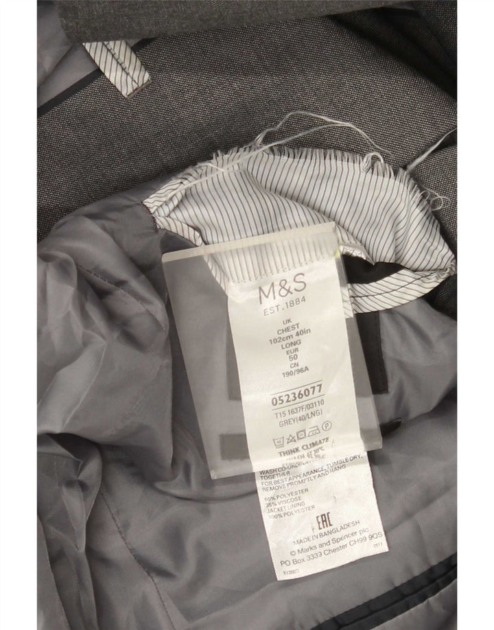 Jaqueta blazer masculina de 2 botões Marks & Spencer Reino Unido 40 poliéster cinza médio