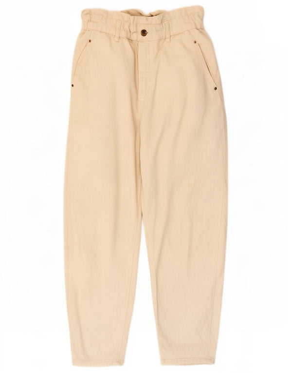 Zara Jeans feminino cintura alta solta UE 38 pequeno W28 L25 algodão bege