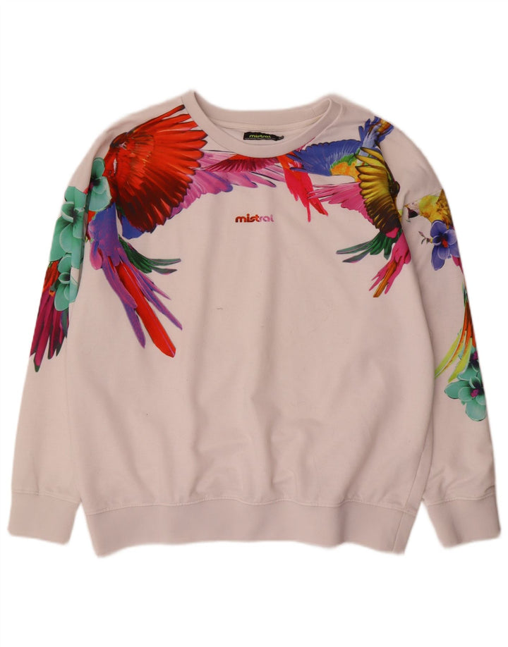 Moletom feminino Mistral Jumper UK 14 médio branco floral havaiano