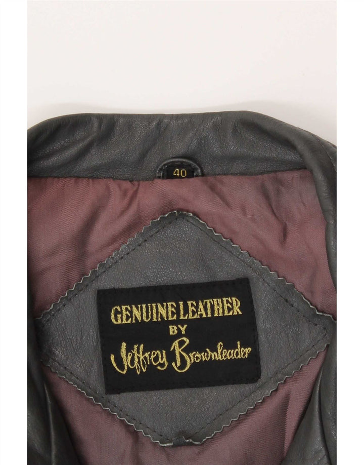 Jaqueta de couro masculina Jeffrey Brownleader UK 40 grande cinza