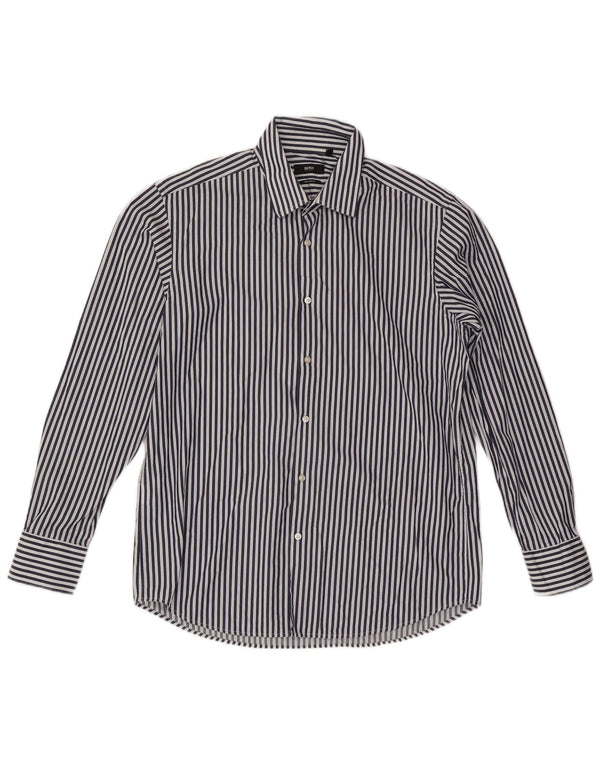 Camisa masculina Hugo Boss Regular Fit tamanho 42 16 1/2 grande listrada azul marinho