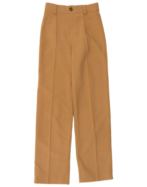 Calça feminina Zara cintura alta reta casual XS W24 L32 poliéster bege