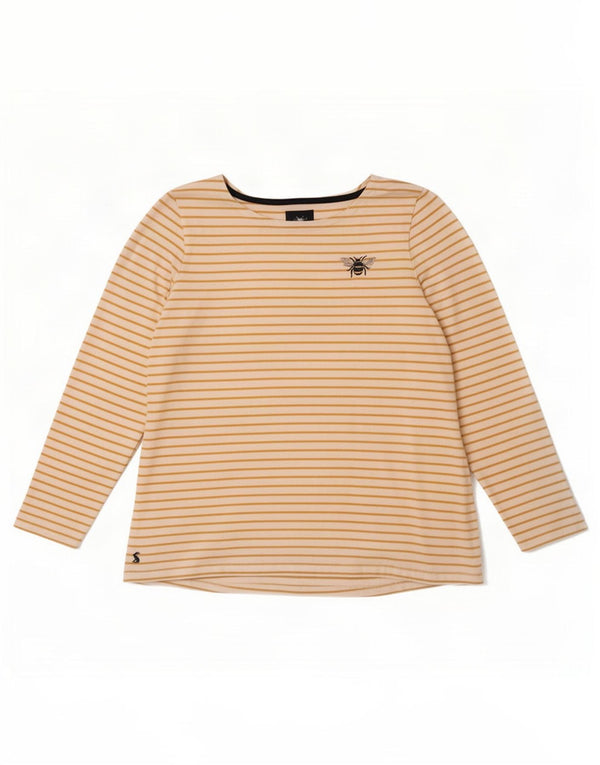 Top feminino Joules manga comprida UK 18 XL algodão listrado branco