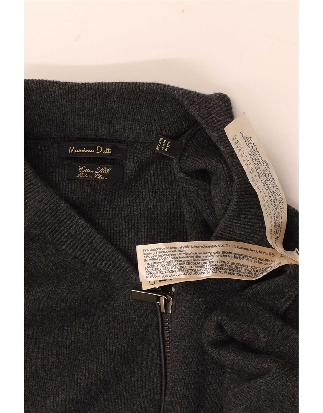 Suéter masculino Massimo Dutti com zíper completo XL algodão cinza