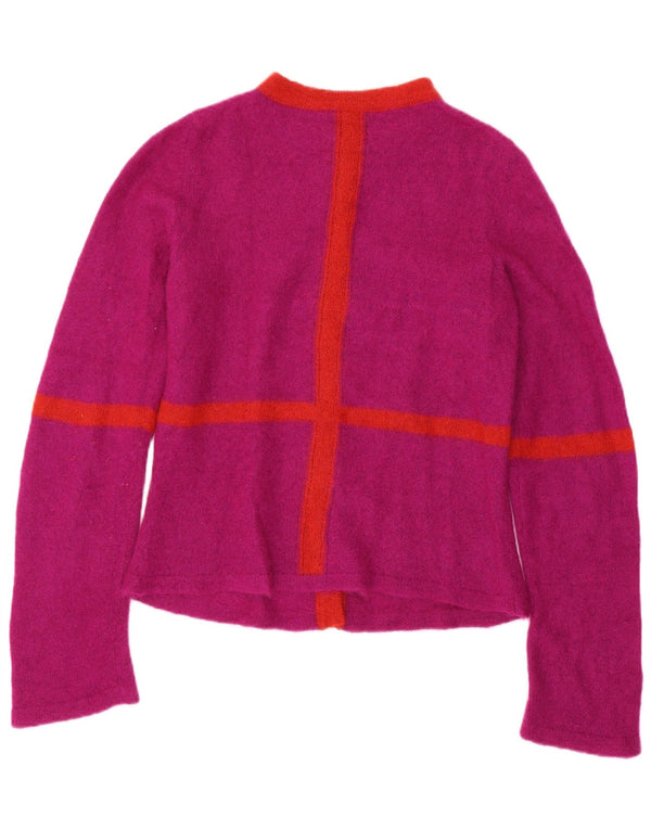 Suéter cardigã feminino vintage Reino Unido 14 bloco colorido roxo médio
