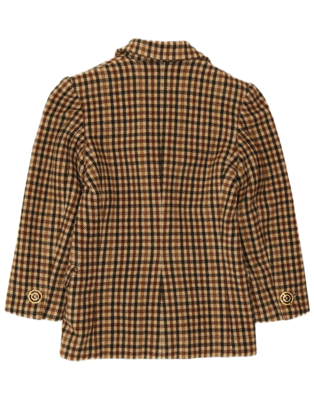 Jaqueta blazer feminina VINTAGE com 2 botões Reino Unido 8 pequena xadrez marrom