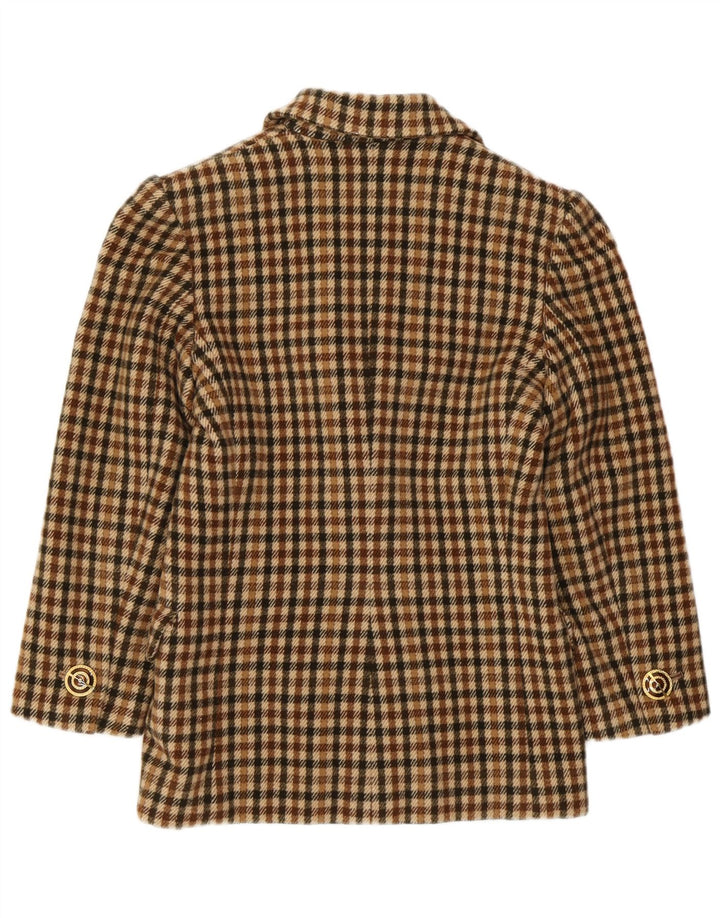 Jaqueta blazer feminina VINTAGE com 2 botões Reino Unido 8 pequena xadrez marrom