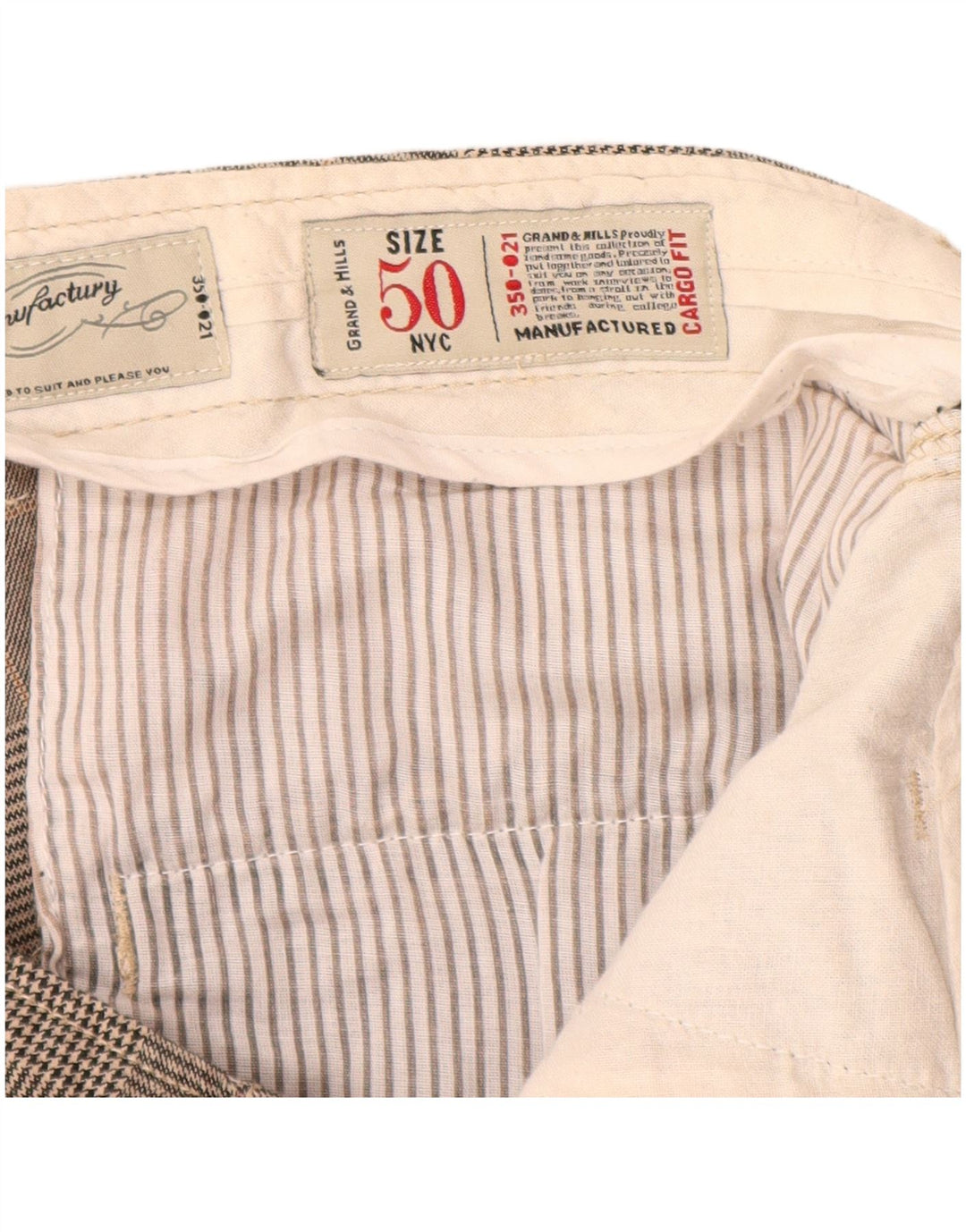 Calça cargo slim masculina GRAND & HILLS IT 50 grande W34 L33 cinza xadrez