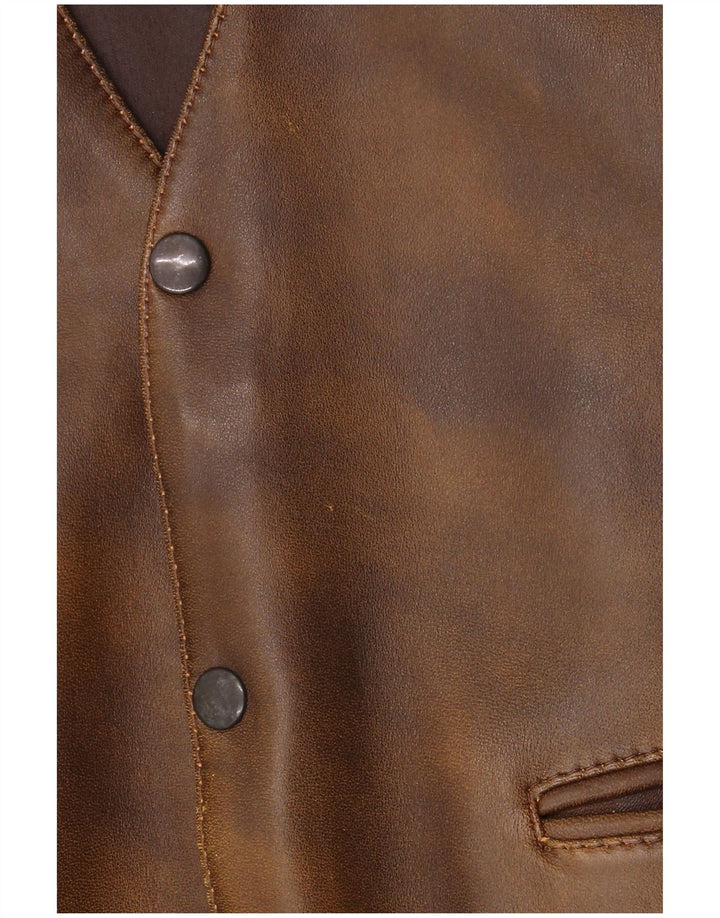 Colete de couro masculino vintage couro marrom médio