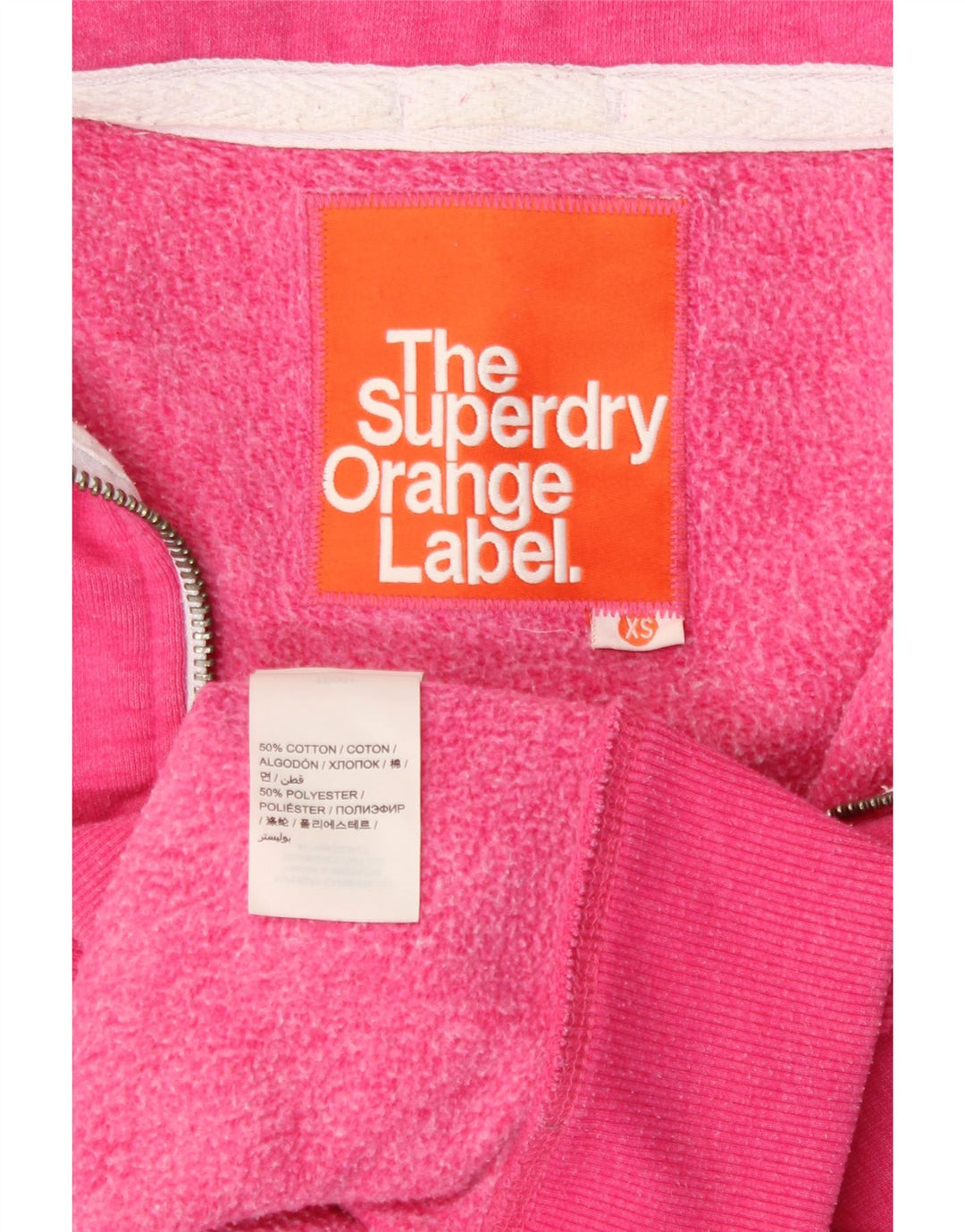 Suéter feminino com capuz e zíper SUPERDRY Reino Unido 6 XS algodão rosa