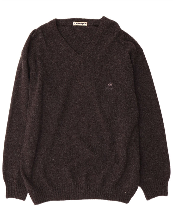 Suéter masculino Burlington com decote em V IT 52 XL lã cinza