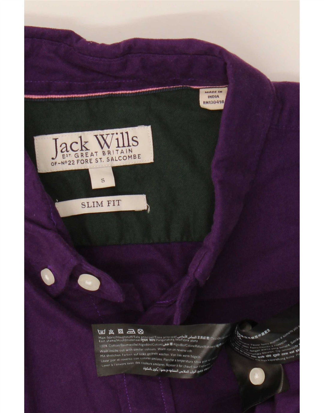 Jack Wills Camisa masculina slim fit pequena de algodão roxo