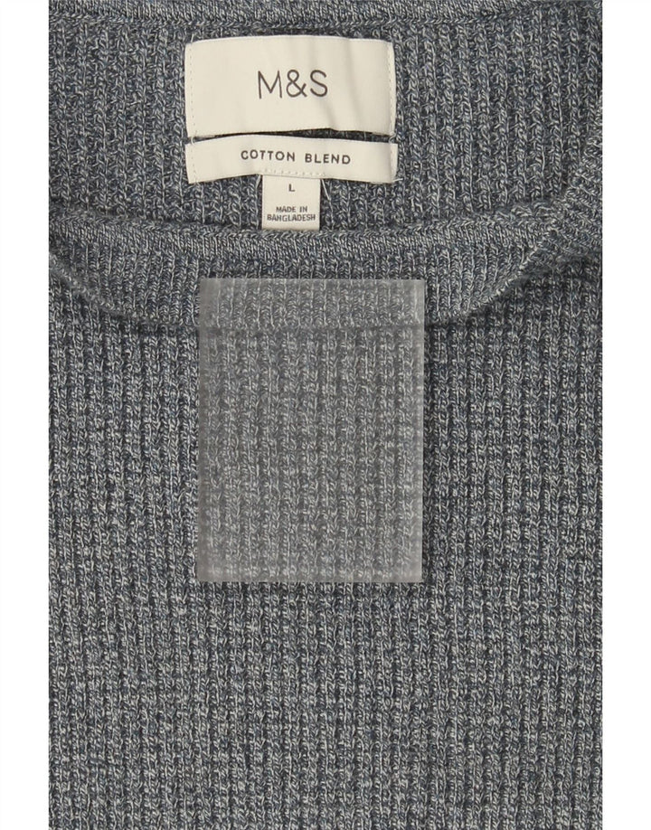 Suéter masculino Marks & Spencer com gola canoa grande algodão manchado cinza