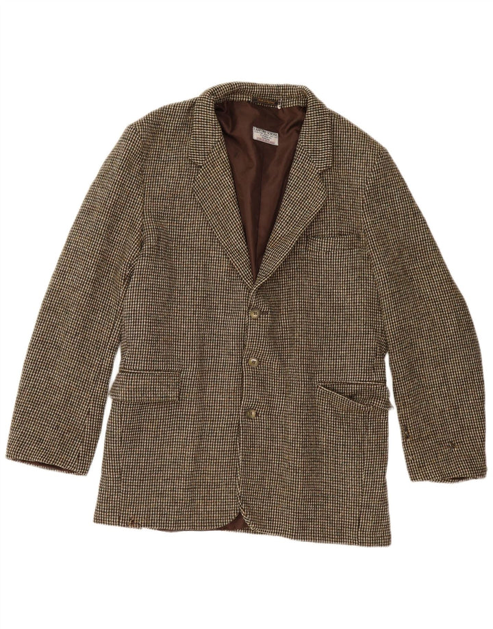 Jaqueta blazer masculina de 3 botões Harris Tweed Reino Unido 40 grande marrom xadrez nova lã