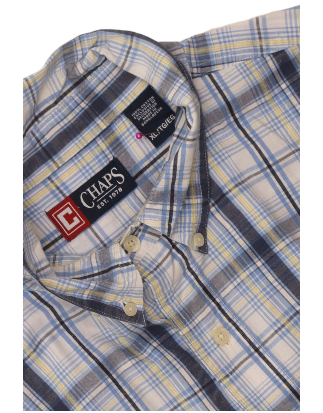 Camisa masculina de manga curta Chaps XL azul xadrez algodão