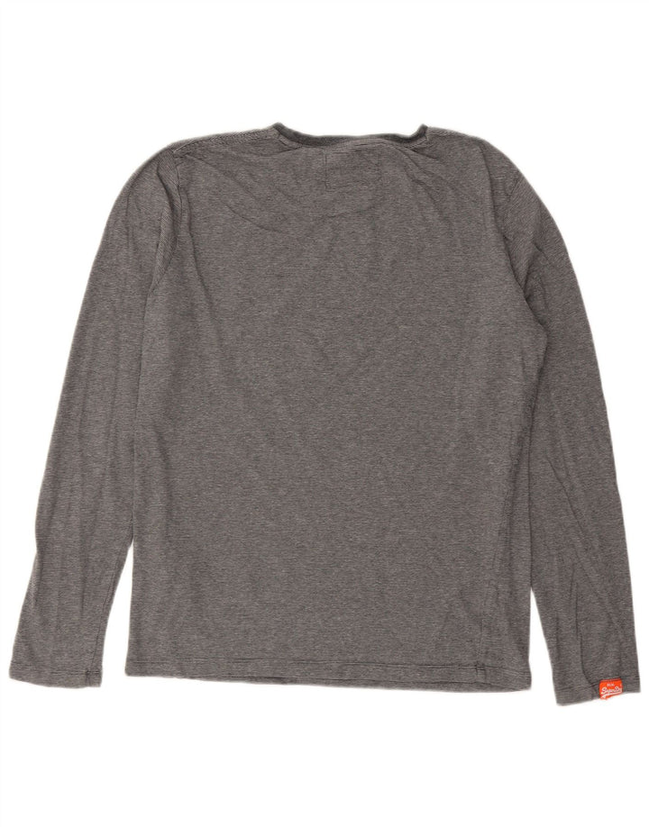 Superdry Mens Top Manga Longa Médio Cinza Risca Algodão
