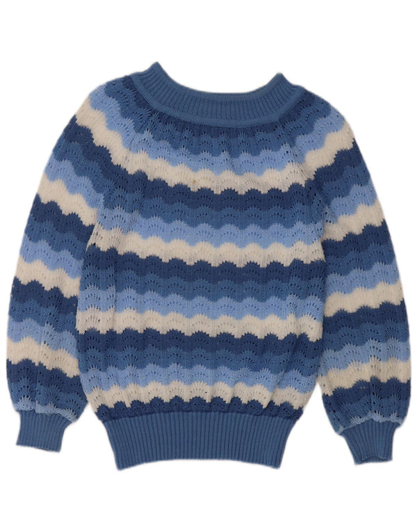 Suéter feminino vintage com gola canoa UK 12 listrado azul médio