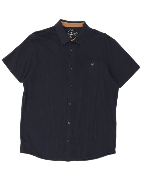 Camisa masculina de manga curta de ajuste regular Harmont & Blaine 3XL algodão azul marinho