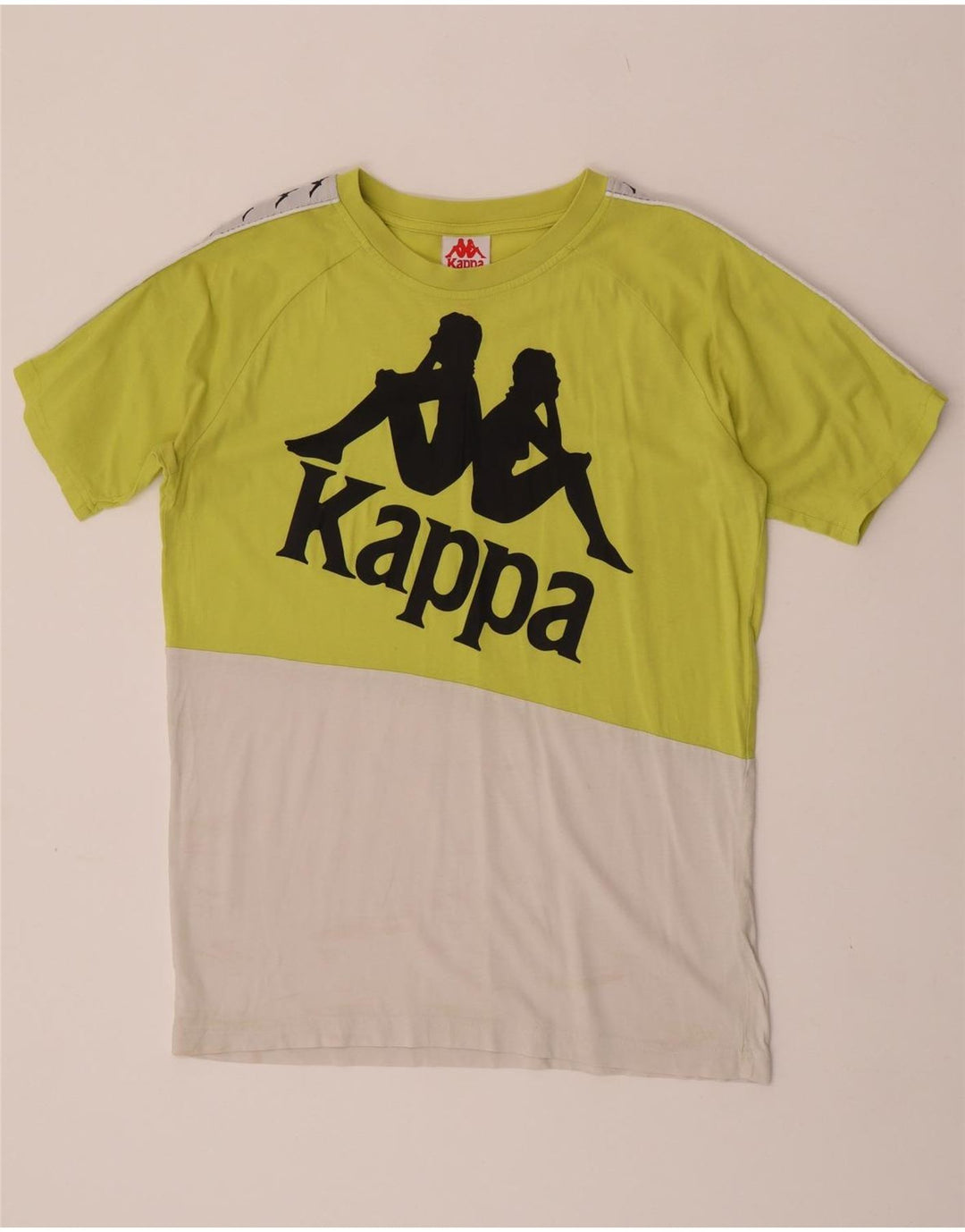 Camiseta gráfica masculina Kappa Top médio verde algodão colorblock