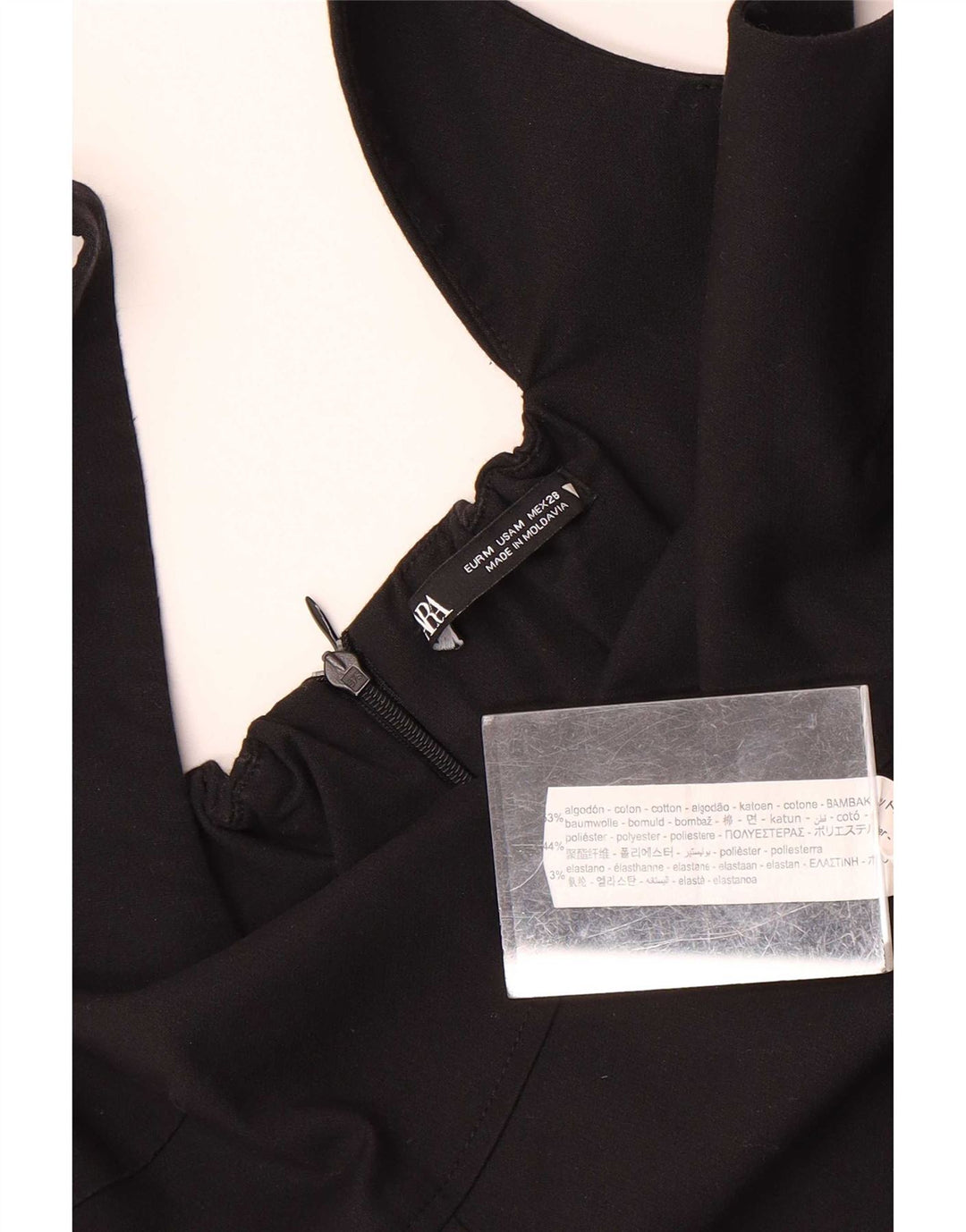 Zara Mini vestido feminino sem mangas com bainha UK 12 poliéster preto médio