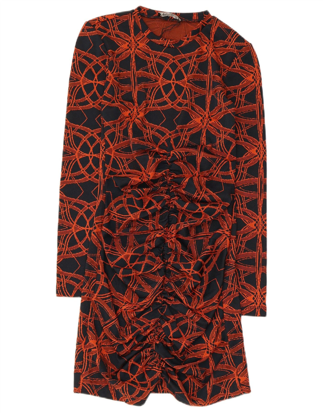 Vestido feminino Zara com estampa abstrata de manga comprida e manga comprida UK 8 pequeno preto