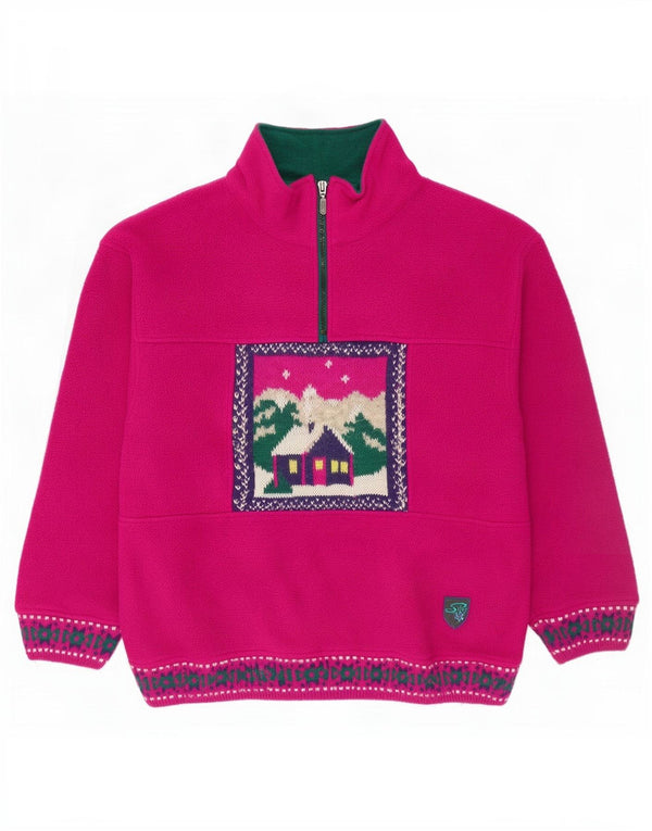 Suéter de lã feminino Silvy com gola e zíper gráfico UK 14 grande poliéster rosa