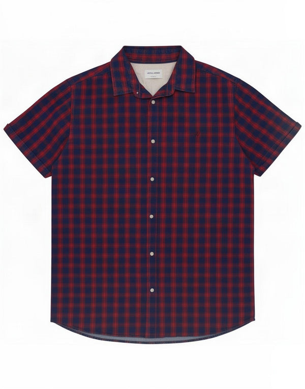 Camisa masculina de manga curta Jack & Jones XL azul marinho xadrez algodão