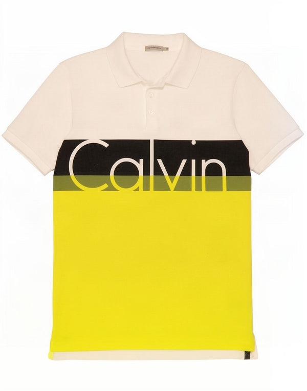 Camisa polo masculina Calvin Klein Jeans gráfica média branca de algodão