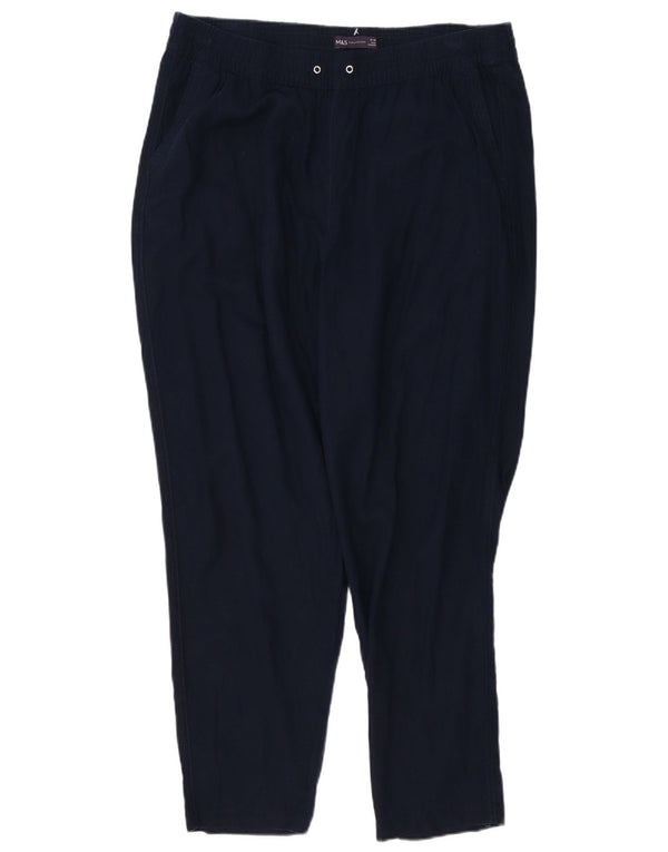 Calça casual feminina de cintura alta Marks & Spencer UK 18 XL W38 L28 azul marinho