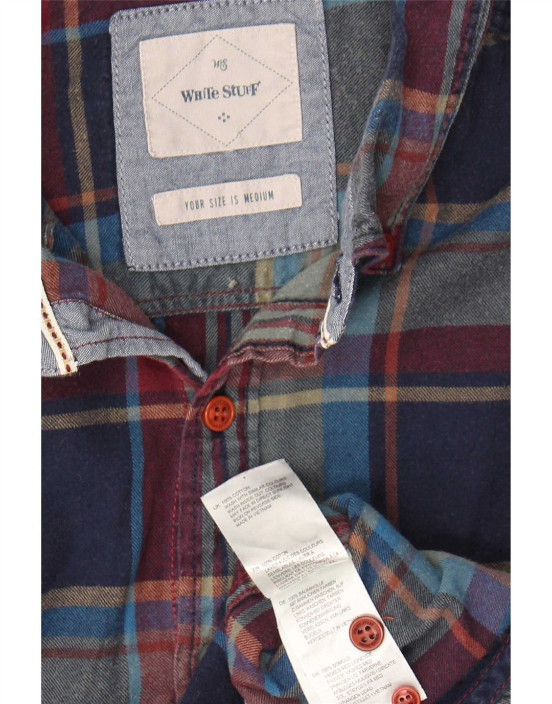 Camisa masculina de flanela White Stuff de algodão xadrez azul marinho médio