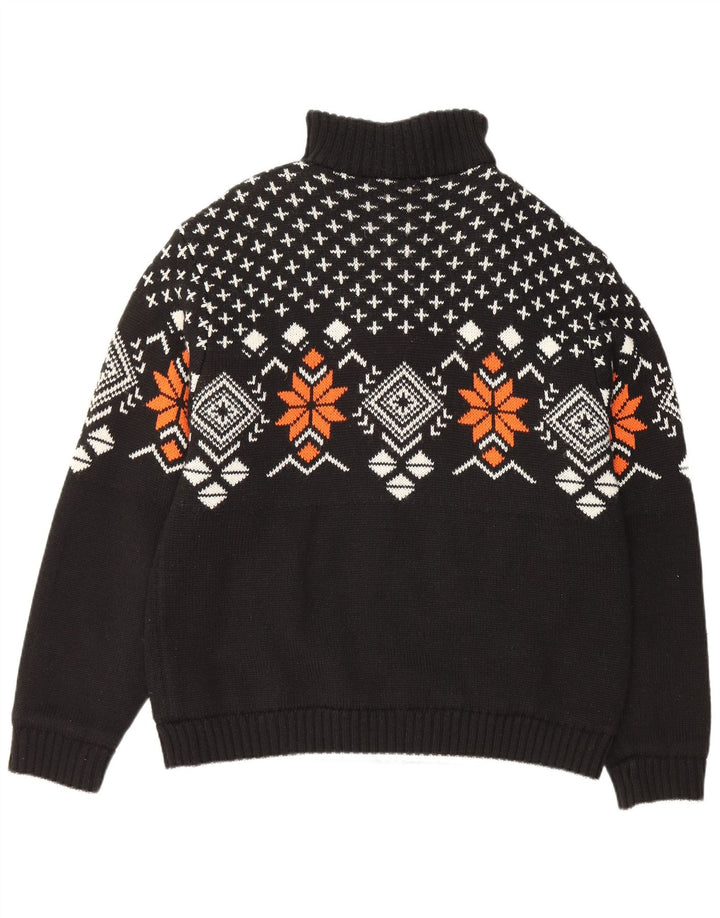 Suéter masculino VINTAGE com zíper e gola IT 52/54 grande preto Fair Isle