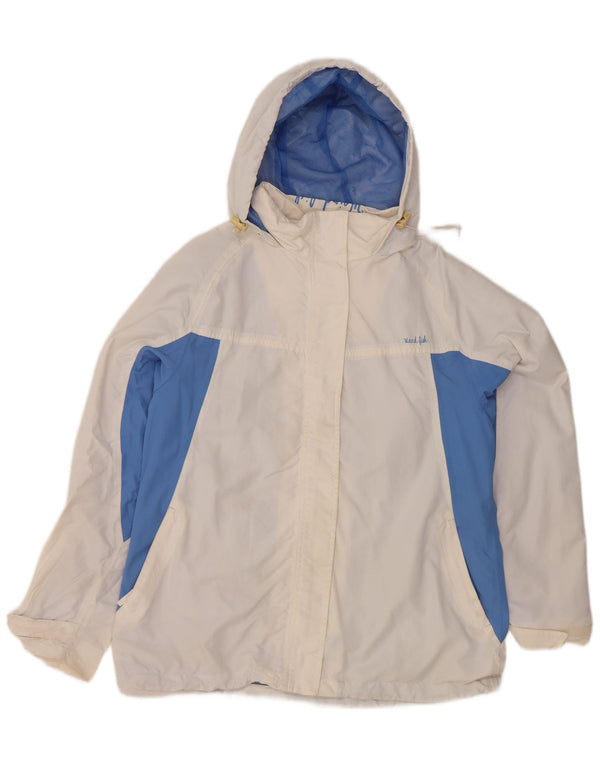 Jaqueta de chuva feminina com capuz Weird Fish UK 14 grande bloco colorido branco de nylon