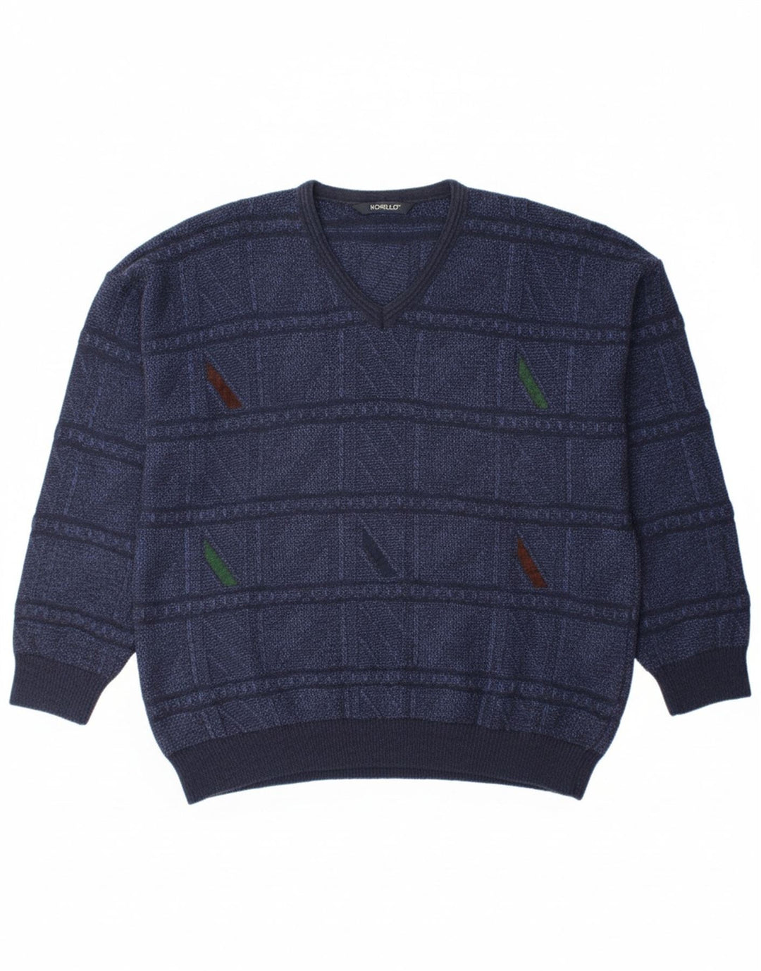 Suéter masculino MONELLO com decote em V IT 50 lã geométrica azul marinho médio