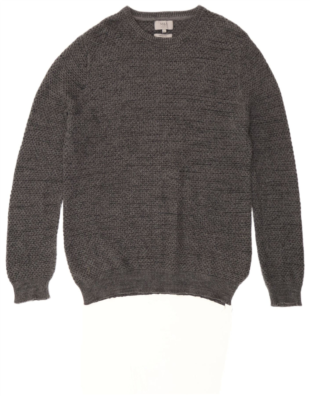 Suéter masculino Marks & Spencer com gola redonda, grande algodão manchado cinza