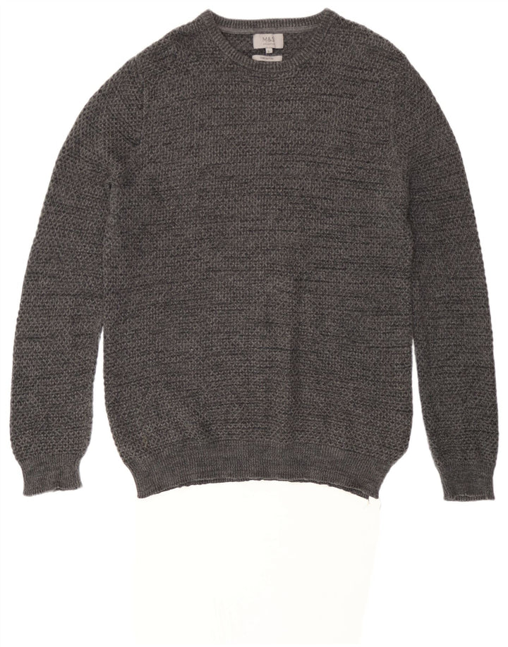 Suéter masculino Marks & Spencer com gola redonda, grande algodão manchado cinza