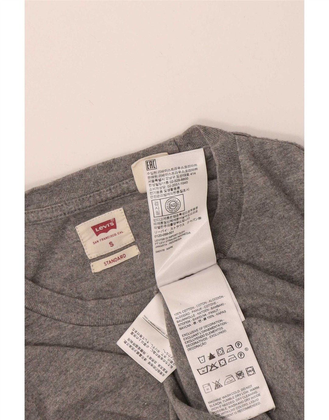 Top masculino Levi's Standard Fit manga comprida pequeno algodão manchado cinza