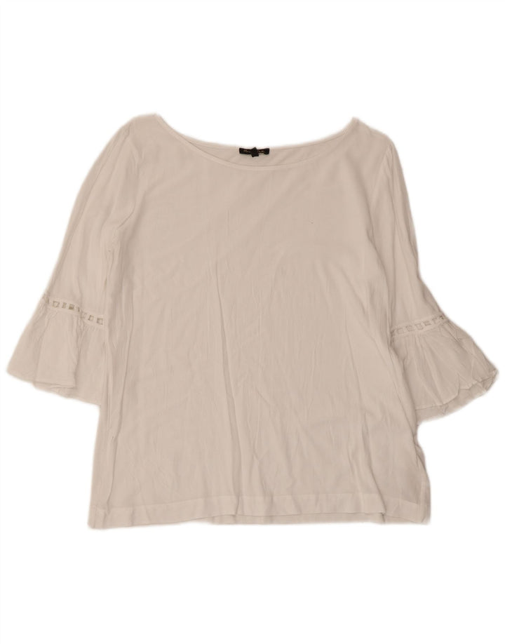 Blusa feminina Massimo Dutti cropped manga 3/4 Reino Unido 12 médio branco viscose