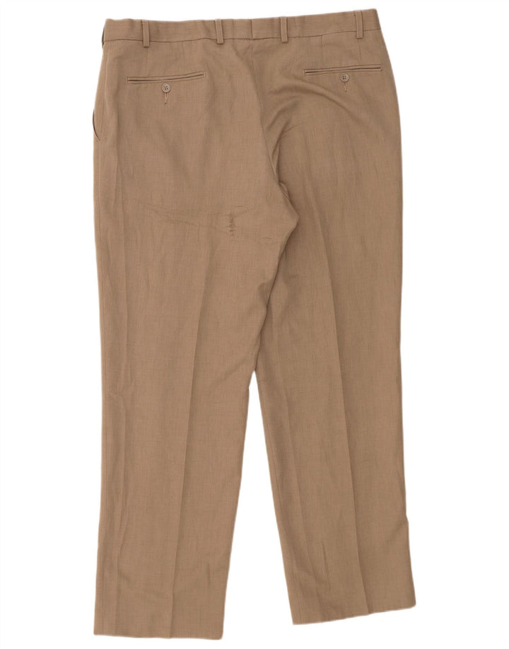 Calça masculina de terno reto Marks & Spencer W38 L31 poliéster bege