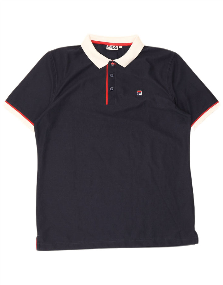 Camisa polo masculina Fila grande poliéster colorblock azul marinho
