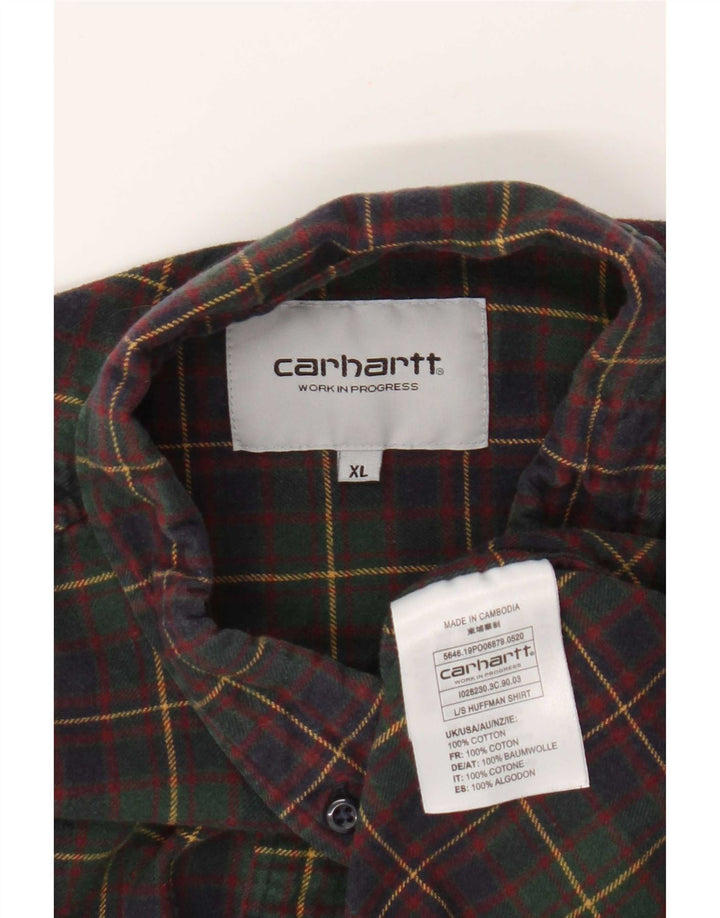 Camisa masculina de flanela Carhartt XL verde algodão xadrez
