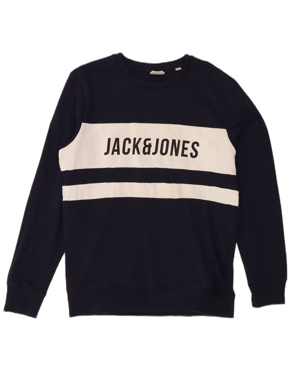 Jack & Jones moletom gráfico masculino jumper grande bloco colorido azul marinho