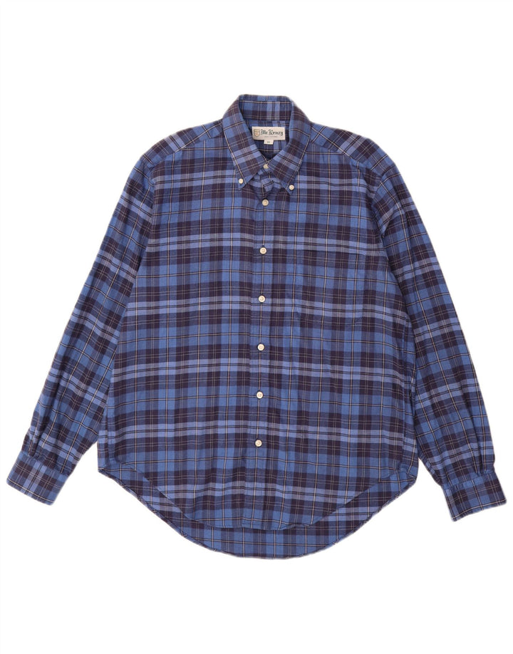 Camisa masculina de flanela MC Kenzy algodão xadrez azul médio